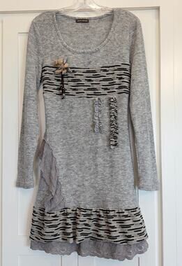 John Fashion Gray Wool Blend Artwear Dress Metal Embellished Avant Garde M